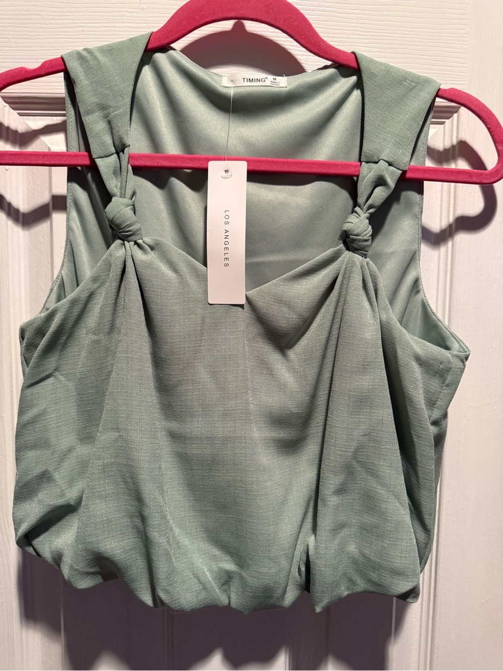 NWT Timing Los Angeles Sage Green Knot Front Sleeveless Top Size M